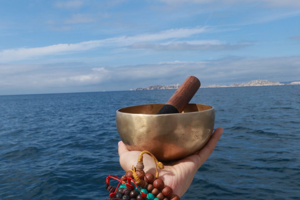 Singing bowl and the sea. 
Relaxing with my singing bowl. 